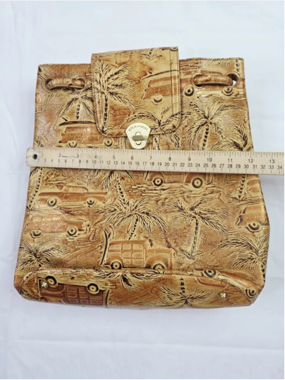 Y2K Brahmin Copper Copa Cabana Embossed Leather Backpack Purse Palm Tree Retro